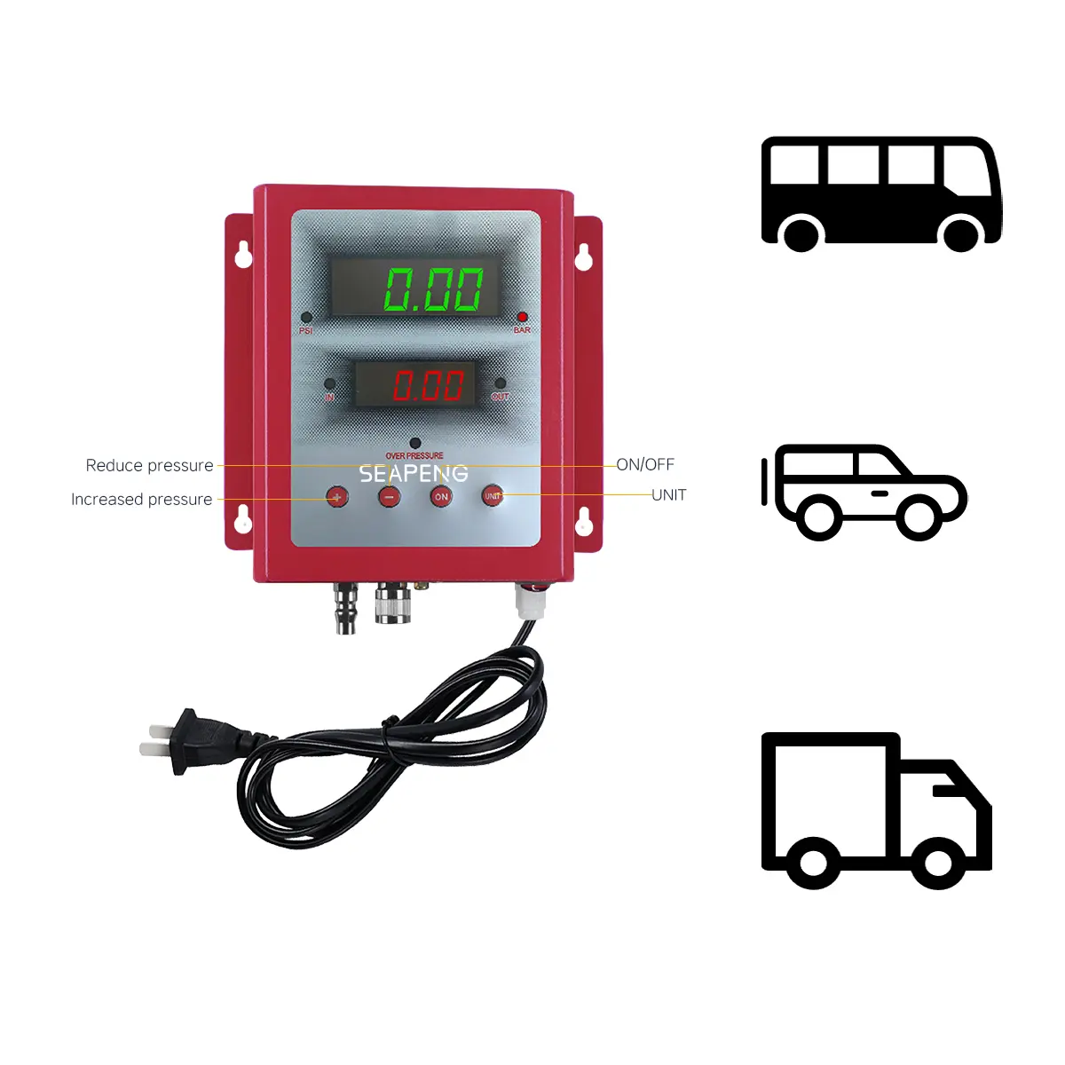 SEAPENG DP-Q05 Metal Wall-Mounted Automatic Tire Inflator, 5-110 PSI - Image 6