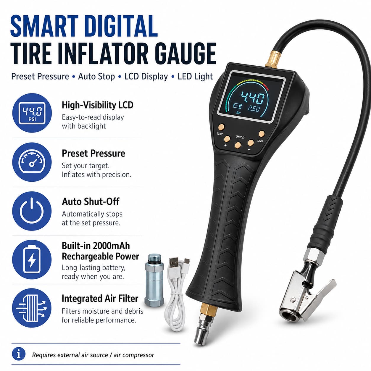 SEAPENG TB-902 Handheld Auto Inflate/Deflate Tire Inflator Gauge for Off-Road, Garage & Fleet Use - Image 12