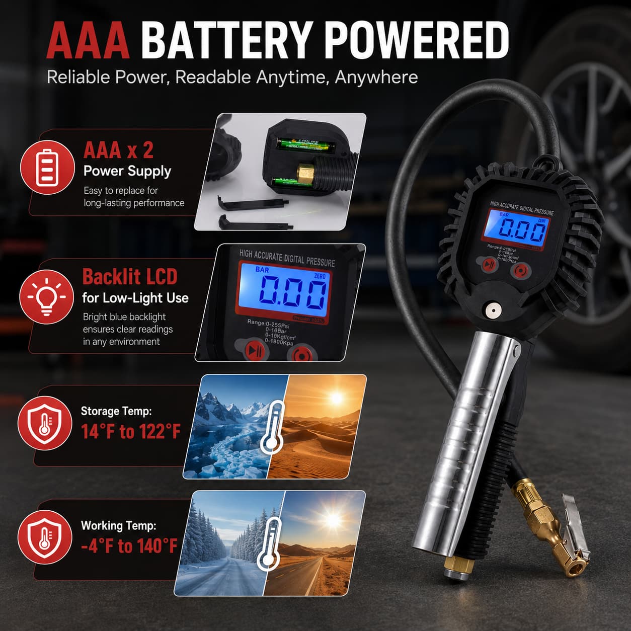 SEAPENG BW-001 Digital Tire Inflator Gauge, 0.3-255 PSI - Image 6