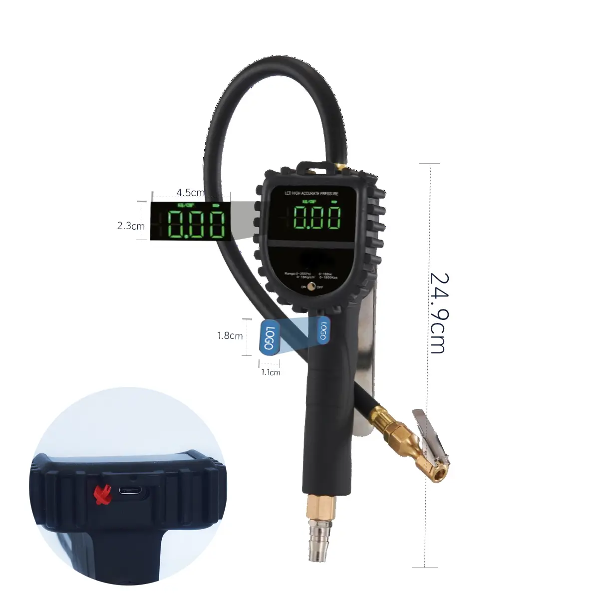 SEAPENG DP-808 Rechargeable LED Tire Inflator Gauge, 5-230 PSI - Image 2