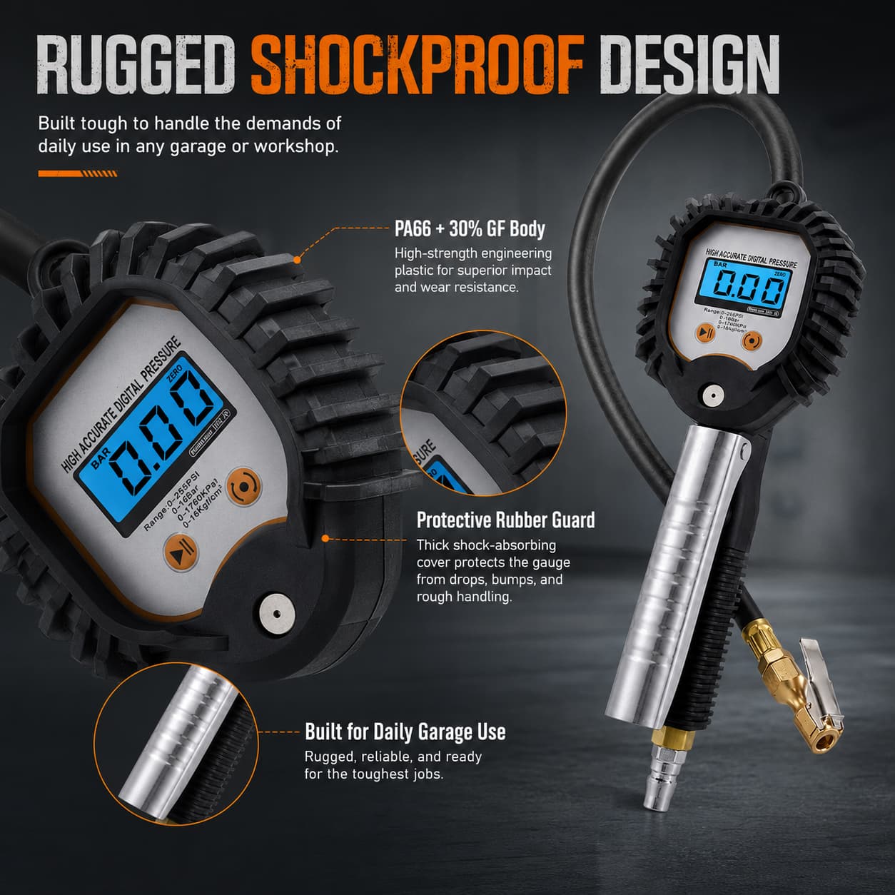 SEAPENG BW-001 Digital Tire Inflator Gauge, 0.3-255 PSI - Image 4