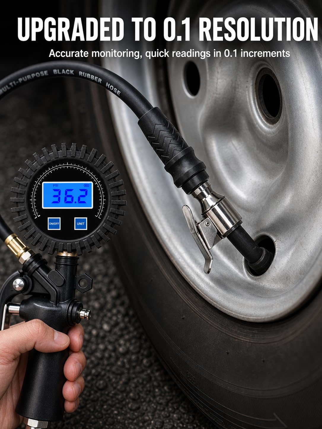 SEAPENG DP-101 Digital Tire Inflator Gauge, 5-220 PSI - Image 4