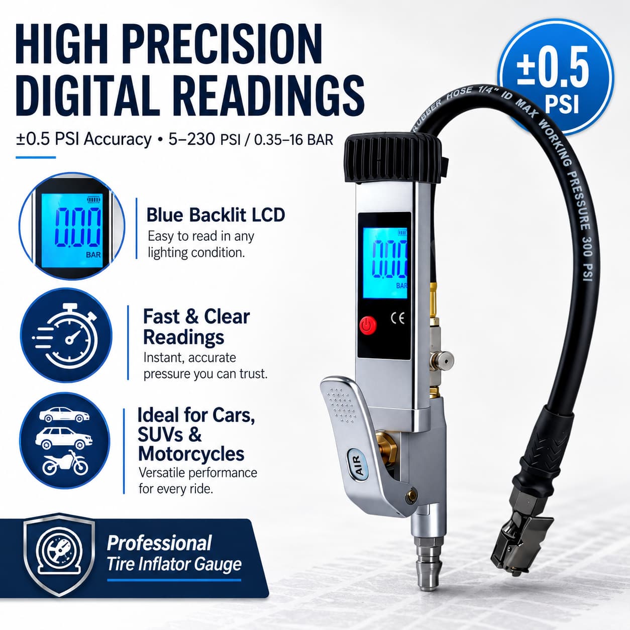 SEAPENG DP-708 Digital Tire Inflator Gauge, 5-230 PSI - Image 8
